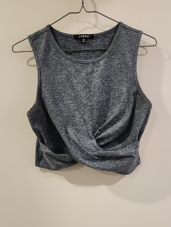 Zobha Tops - P2P 15.5" Zobha Heathered Navy Twist-Front Tank